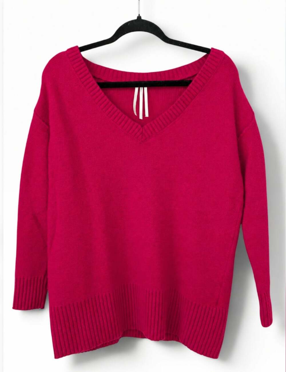Anthropologie 100% Cashmere Hot Pink Oversized V-Neck Sweater Womens M